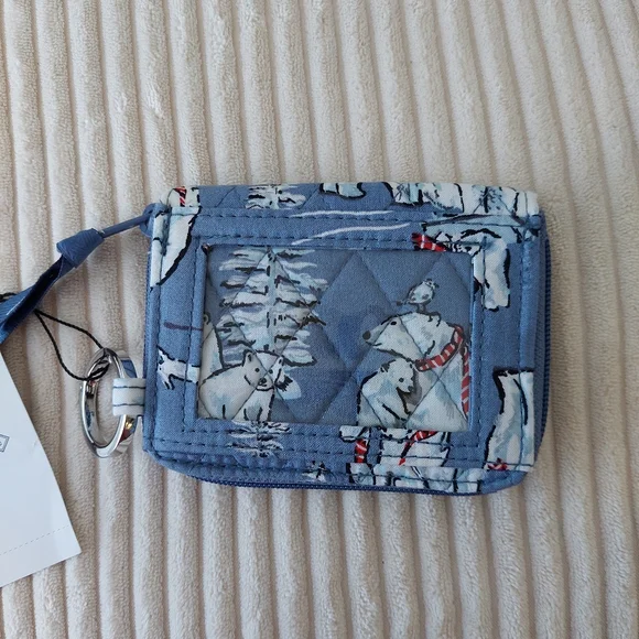 Quilted Blue Polar Bear Keychain Wallet Vera Bradley RFID Petite Zip-Around - Picture 2 of 5